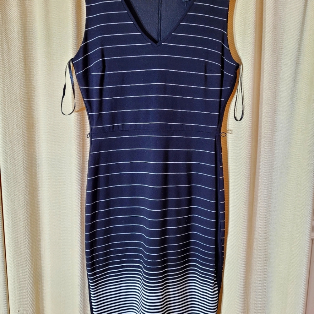 White House Black Market white striped black dress
